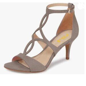 FSJ Grey Strappy Ankle Strap Sandals Open Toe High Heel Caged Cutout Casual Shoe